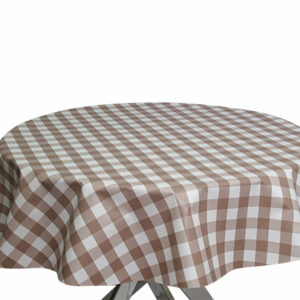 Beige PVC Gingham Round Tablecloth