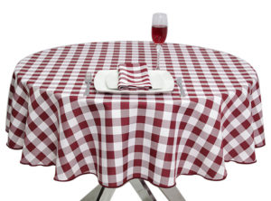 Burgundy Gingham Round Tablecloth