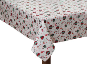 Ivory Christmas Baubles round tablecloth