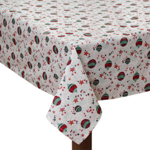 Ivory Christmas Baubles round tablecloth