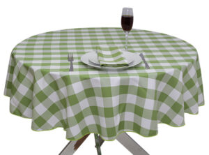 Lime Green Gingham Large Round Tablecloth