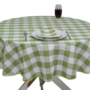 Lime Green Gingham Large Round Tablecloth
