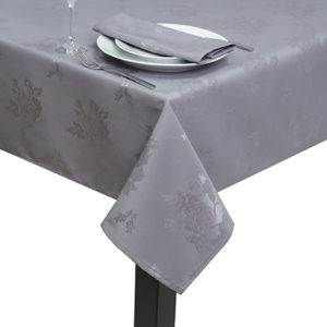 Light Grey Damask Rose Square Tablecloth