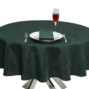 Damask Rose Forest Green Round Tablecloth