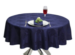 Damask Rose Navy Blue Round Tablecloth