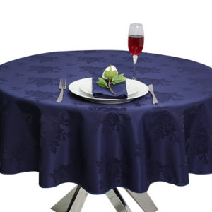 Damask Rose Navy Blue Round Tablecloth