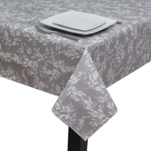 Grey White Leaf Round Tablecloth