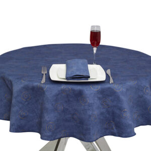 A 100% Cotton Navy Blue Spiral Round Tablecloth