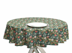 Christmas Bauble Round Tablecloth in Bottle Green