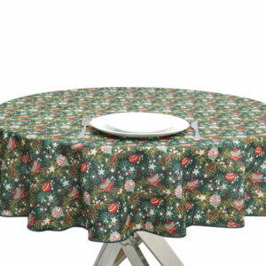 Christmas Bauble Round Tablecloth in Bottle Green