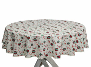 Christmas Bauble Round Tablecloth in Ivory