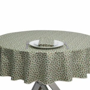 Christmas Holly Berries Round Tablecloth in Ivory